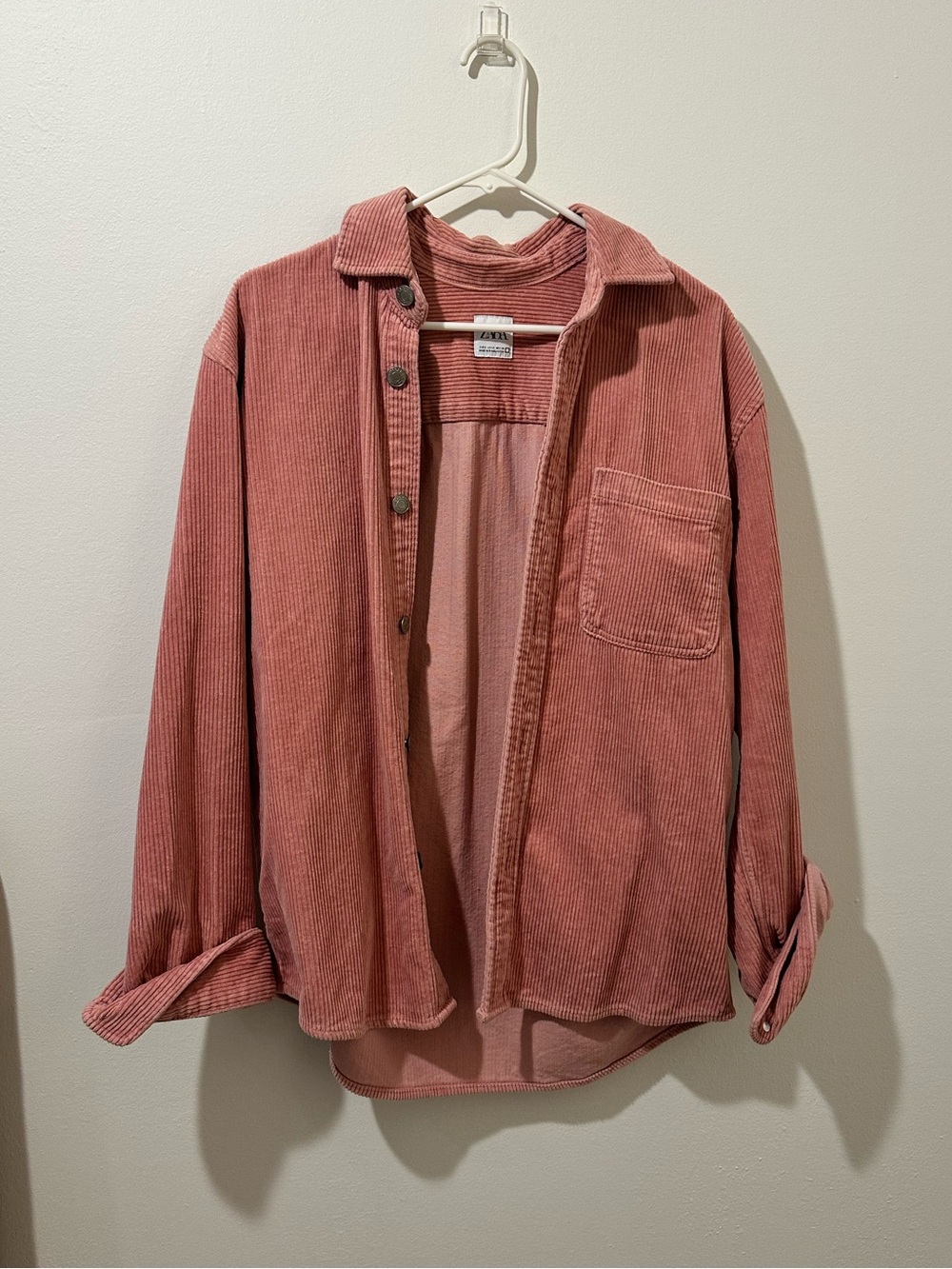 Zara Dusty Rose Corduroy Button-Up Jacket
